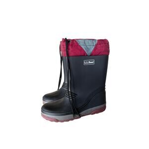 L.L. Bean Kids Black Rubber Snow Boots Size 1 USA Made Waterproof